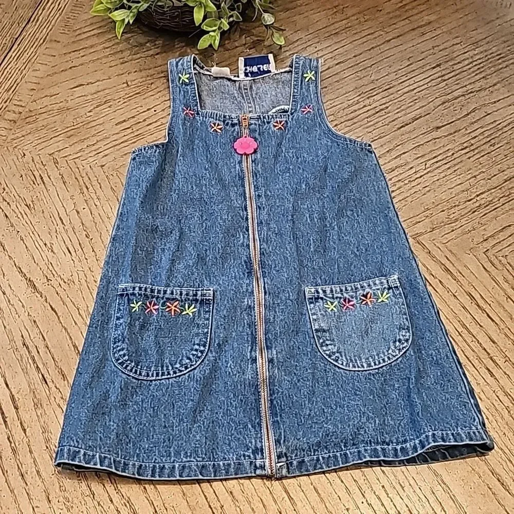 Girls vintage denim zip up dress 4T